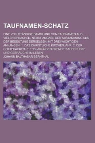 Cover of Taufnamen-Schatz; Eine Vollstandige Sammlung Von Taufnamen Aus Vielen Sprachen, Nebst Angabe Der Abstammung Und Der Bedeutung Derselben. Mit Drei Wich