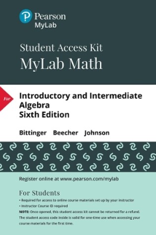 Cover of MyLab Math with Pearson eText -- 24 Month Standalone Access Card -- for Introductory and Intermediate Algebra