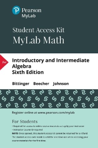 Cover of MyLab Math with Pearson eText -- 24 Month Standalone Access Card -- for Introductory and Intermediate Algebra