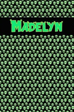 Cover of 120 Page Handwriting Practice Book with Green Alien Cover Madelyn