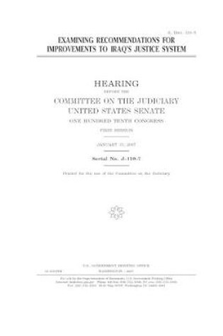 Cover of Examining recommendations for improvements to Iraq's justice system