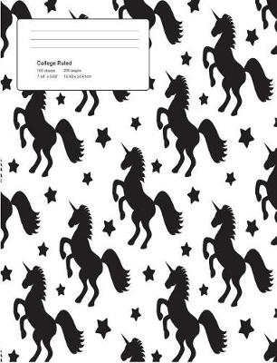 Cover of Unicorn White Pattern Composition College Ruled Book (7.44 x 9.69) 200 pages V6