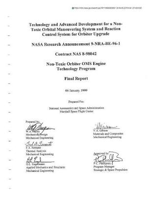 Book cover for Technology and Advanced Development for a Non-Toxic Orbital Maneuvering System and Reaction Control System for Orbiter Upgrade