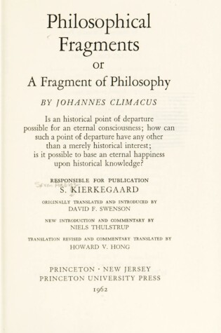 Cover of Philosophical Fragments or a Fragment of Philosophy