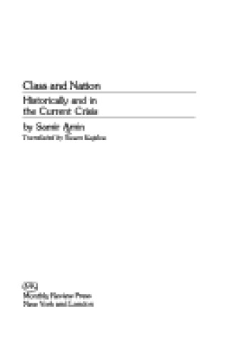 Cover of Class and Nation, Historically and in the Current Crisis