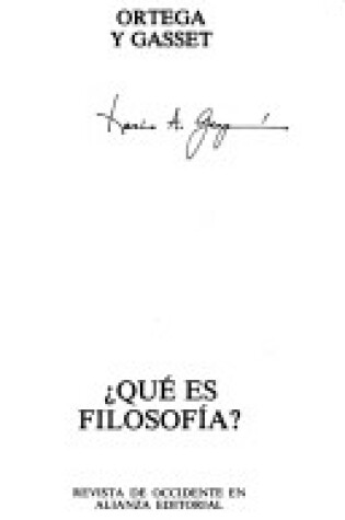 Cover of Que Es Filosofia?