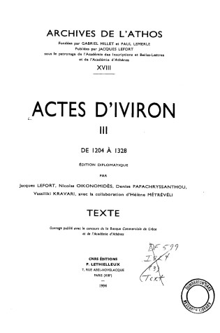 Cover of Actes d'Iviron. III