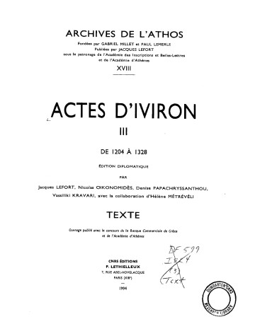 Book cover for Actes d'Iviron. III
