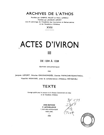 Cover of Actes d'Iviron. III