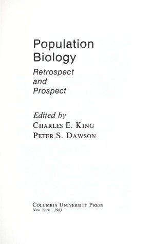 Book cover for Population Biology: Retrospect and Prospect
