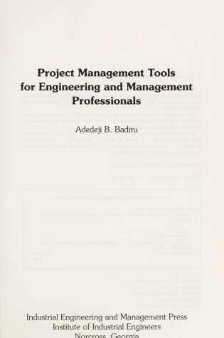 Cover of Project Managing Tools for Engineering and Management Professionals