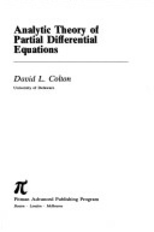 Cover of Analytic Theory of Partial Differential Equations