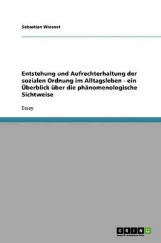 Cover of Entstehung und Aufrechterhaltung der sozialen Ordnung im Alltagsleben - ein Überblick über die phänomenologische Sichtweise