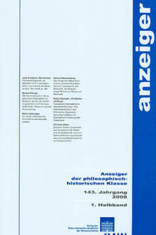 Cover of Anzeiger Der Philosophisch-Historischen Klasse 143. Jahrgang, 1. Halbband 2008