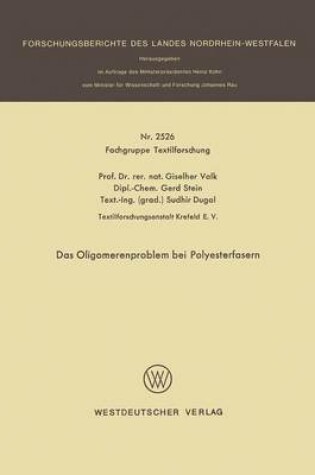 Cover of Das Oligomerenproblem Bei Polyesterfasern