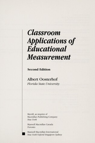 Cover of Classroom Applications of Educational Measurement