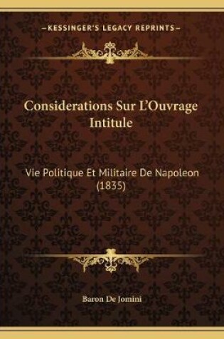 Cover of Considerations Sur L'Ouvrage Intitule