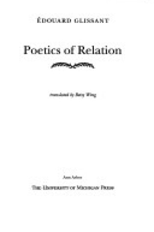 Cover of Poetics of Relation