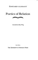 Book cover for Poetics of Relation