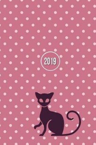 Cover of 2019 Planner; Cat on pink dots