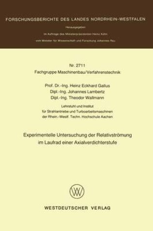 Cover of Experimentelle Untersuchung Der Relativstroemung Im Laufrad Einer Axialverdichterstufe