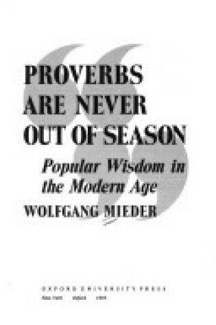 Cover of Proverbs are Never Out of Season