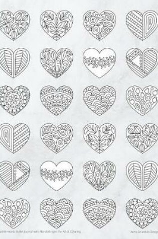 Cover of Marble Hearts Bullet Journal with Floral Margins for Adult Coloring