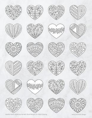 Book cover for Marble Hearts Bullet Journal with Floral Margins for Adult Coloring