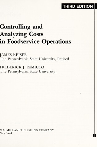 Cover of Controlling and Analyzing Costs in Foodservice Operations