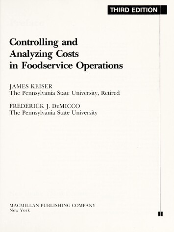 Book cover for Controlling and Analyzing Costs in Foodservice Operations