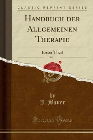 Cover of Handbuch Der Allgemeinen Therapie, Vol. 1