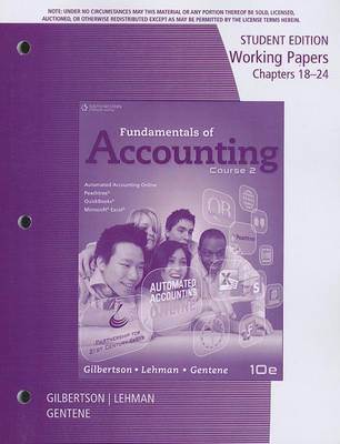 Book cover for Working Papers for Gilbertson/Lehman/Gentene's Fundamentals of  Accounting: Course 2, 10th