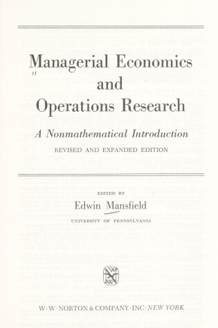 Cover of MANAG ECONM & OPR 2E PA