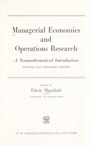 Book cover for MANAG ECONM & OPR 2E PA