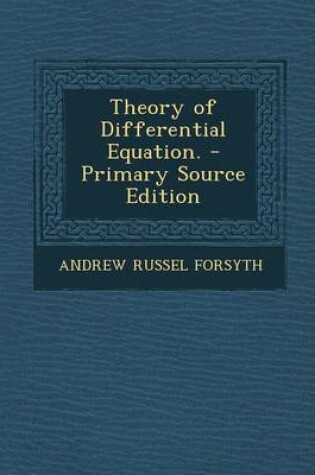 Cover of Theory of Differential Equation. - Primary Source Edition