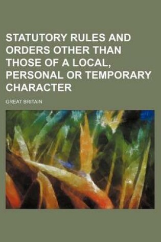 Cover of Statutory Rules and Orders Other Than Those of a Local, Personal or Temporary Character