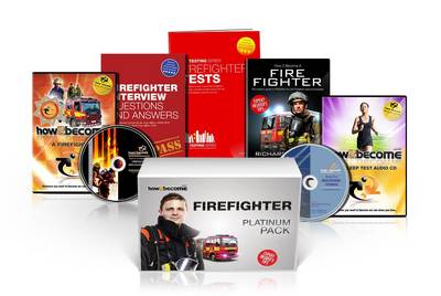 Book cover for Firefighter Recruitment Platinum Package Box Set, How to Become a Firefighter Book, Firefighter Interview Questions and Answers, Firefighter Tests, Application Form DVD, Fitness CD