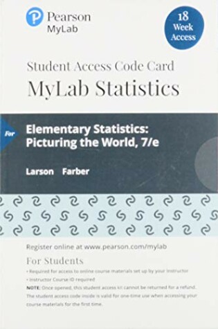 Cover of Mylab Statistics with Pearson Etext -- 18 Week Standalone Access Card -- For Elementary Statistics