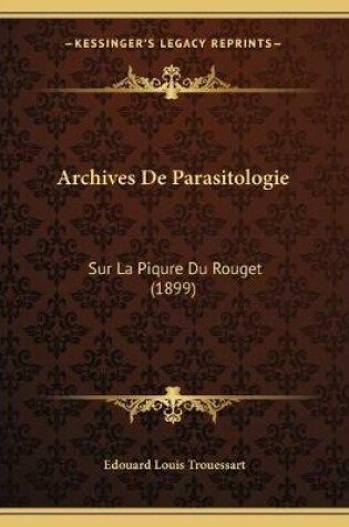 Cover of Archives De Parasitologie
