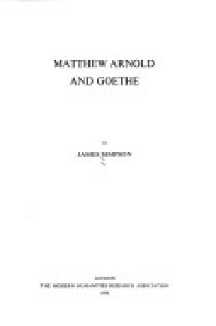 Cover of Matthew Arnold and Goethe