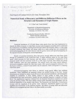 Book cover for Numerical Study of Buoyancy and Different Diffusion Effects on the Structure and Dynamics of Triple Flames