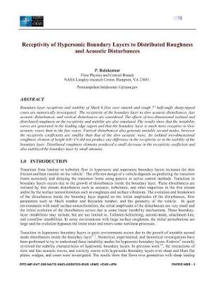 Book cover for Receptivity of Hypersonic Boundary Layers to Distributed Roughness and Acoustic Disturbances