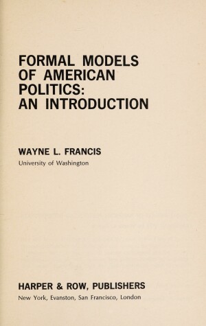 Book cover for Formal Models of American Politics