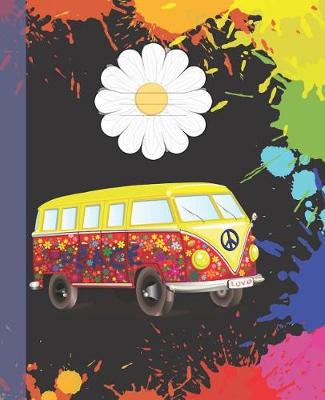 Book cover for Cute Black Rainbow Splatter Peace Van Cover Girl Composition blank line School Notebooks