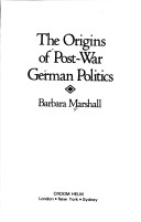 Cover of The Origins of Post-war German Politics