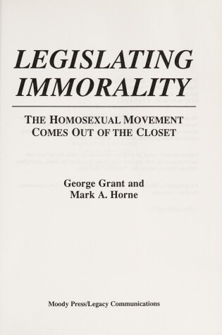 Cover of Legislating Immorality