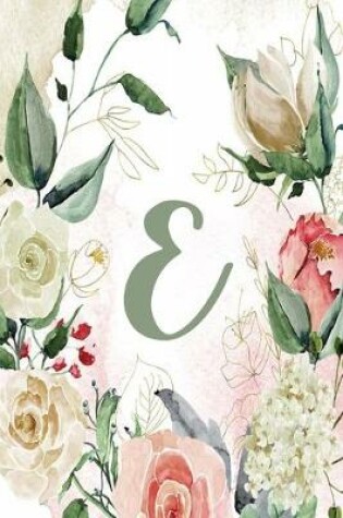 Cover of Notebook 6"x9" Lined, Letter/Initial E, Green Cream Floral Design