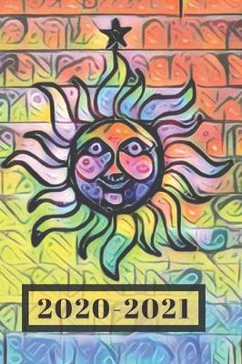 Book cover for Rainbow Red Yellow Green Blue & Black Happy Sun Face Lover's Dated Weekly 2 year Calendar Planner