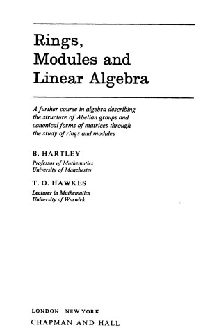 Cover of Rings, Modules and Linear Algebra