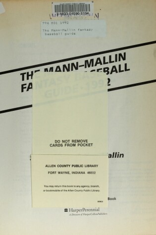 Cover of The Mann-Mallin Fantasy Baseball Guide 1992